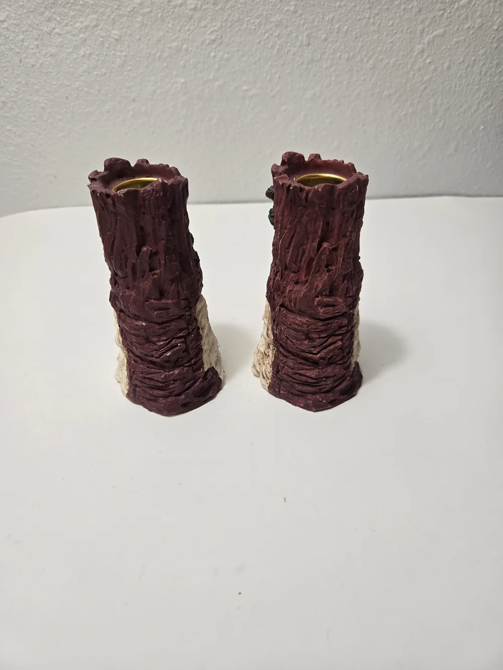 2- Vintage Woodland Santa Claus Resin Taper Candle Holders